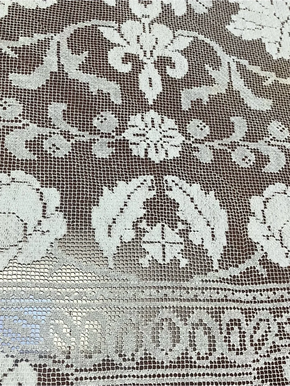 VTG Handmade Lace White TableCloth Rectangle Floral Maximalist Grannycore 64x80